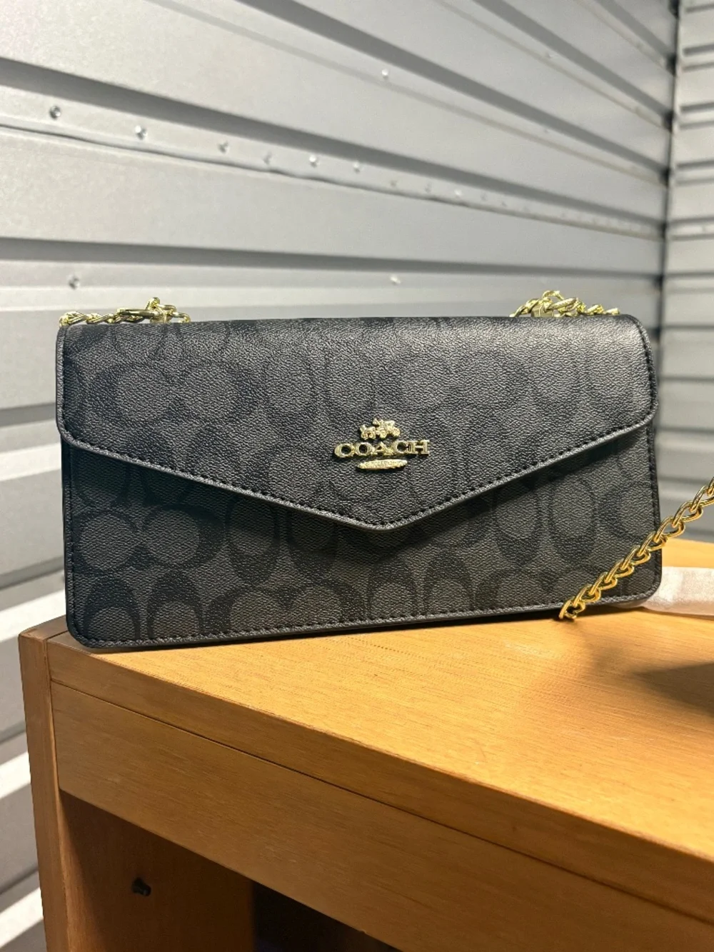 Coach Black Crossbody Black and Gold Chain